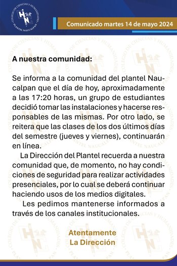 CCH Naucalpan comunicado 14 mayo
