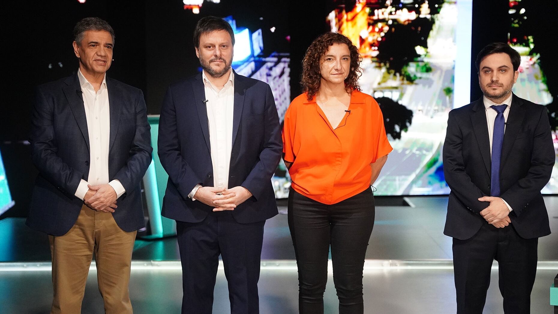 Los candidatos a jefe de Gobierno en 2023 en el debate de la Ciudad: Jorge Macri, Leandro Santoro, Vanina Biasi y Ramiro Marra (Franco Fafasuli)