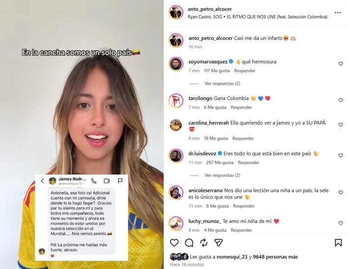 James sí le respondió a la solicitud de foto a Antonella - crédito @anto_petro_alcocer/IG