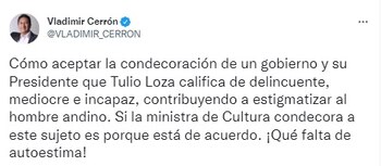 Tweet de Vladimir Cerrón.