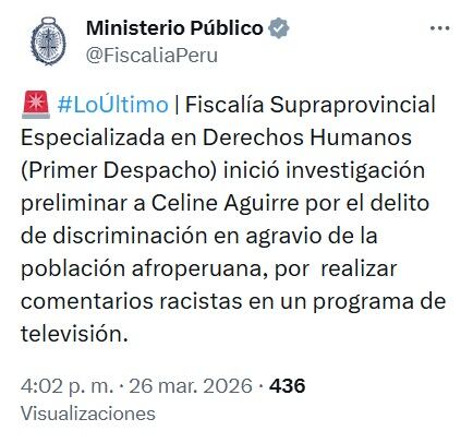 Celine Aguirre enfrenta una investigación de la Fiscalía por presunto delito de discriminación tras su comentario en La Granja VIP. @Fiscalía.