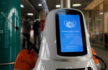 Anti-epidemic robot named Jasiri, monitors