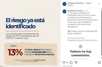 Las zonas de la capital con más riesgos son el suroccidente, suoriente y noroccidente de la capital del país - crédito @bogotacomovamos_/IG