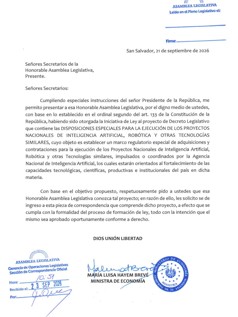 El Salvador dispuso de un régimen especial de contrataciones directas para proyectos de inteligencia artificial y robótica fuera de la ley vigente.