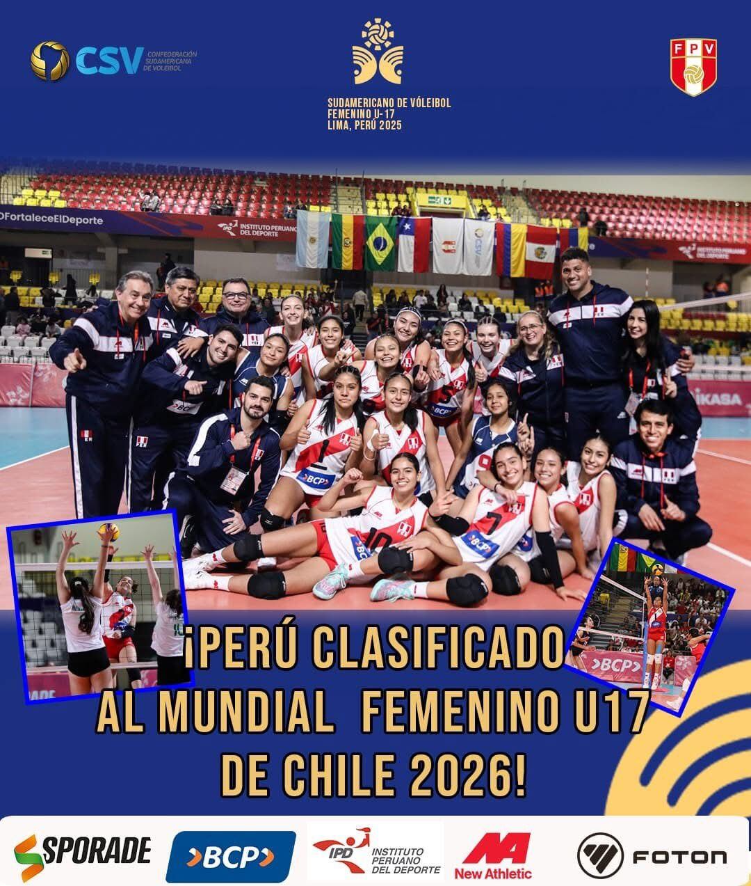 Perú clasificó al Mundial Sub 17 de vóley 2026.