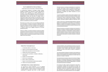 Documento con el título Pacto Democrático por Guatemala, texto en español, encabezados, lista de principios fundamentales y número de página.