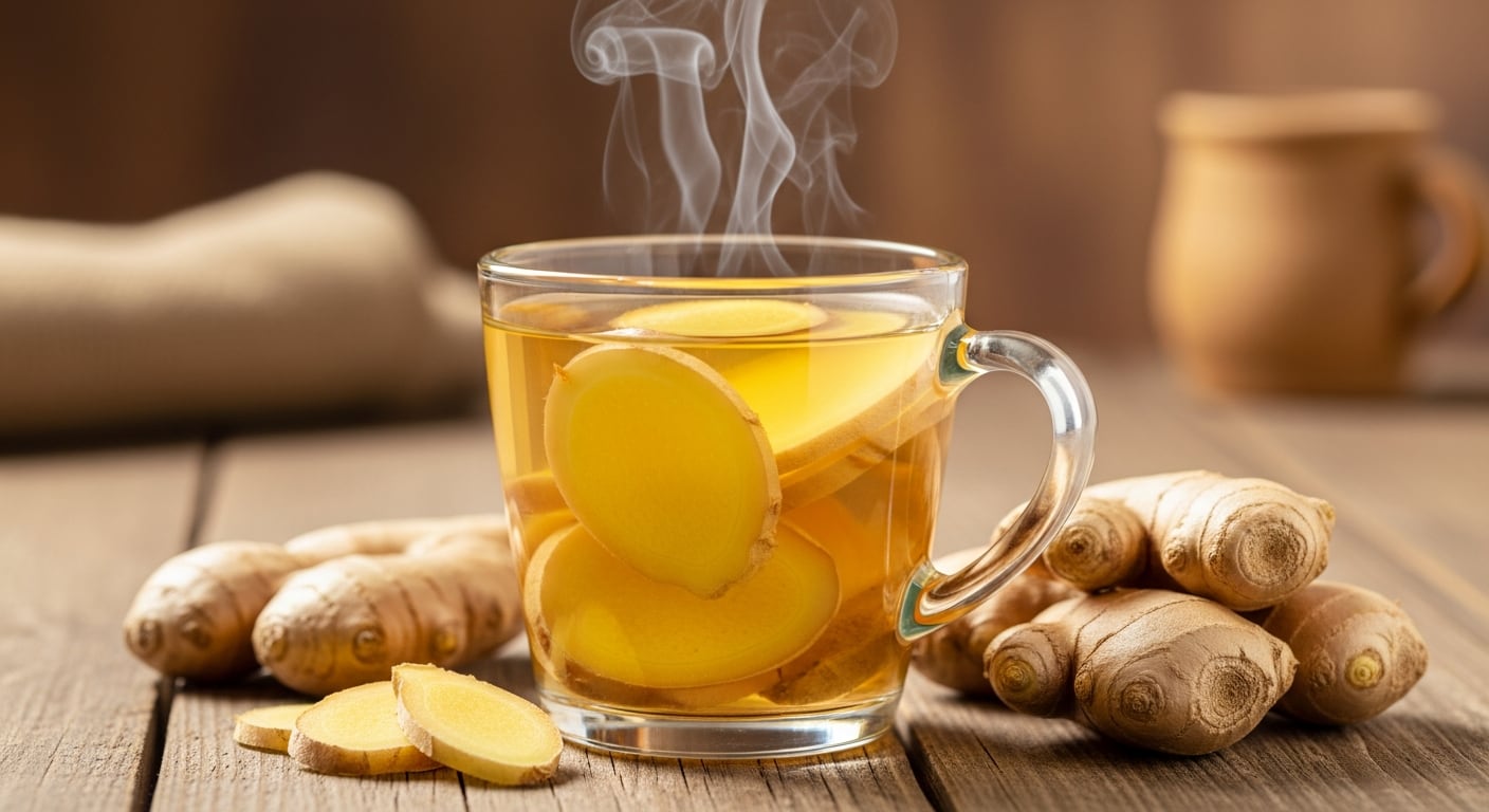 El té de jengibre casero evita azúcares agregados y alcohol, y puede integrarse a una alimentación con vegetales, frutas, cereales integrales, legumbres, frutos secos y semillas (Imagen Ilustrativa Infobae)