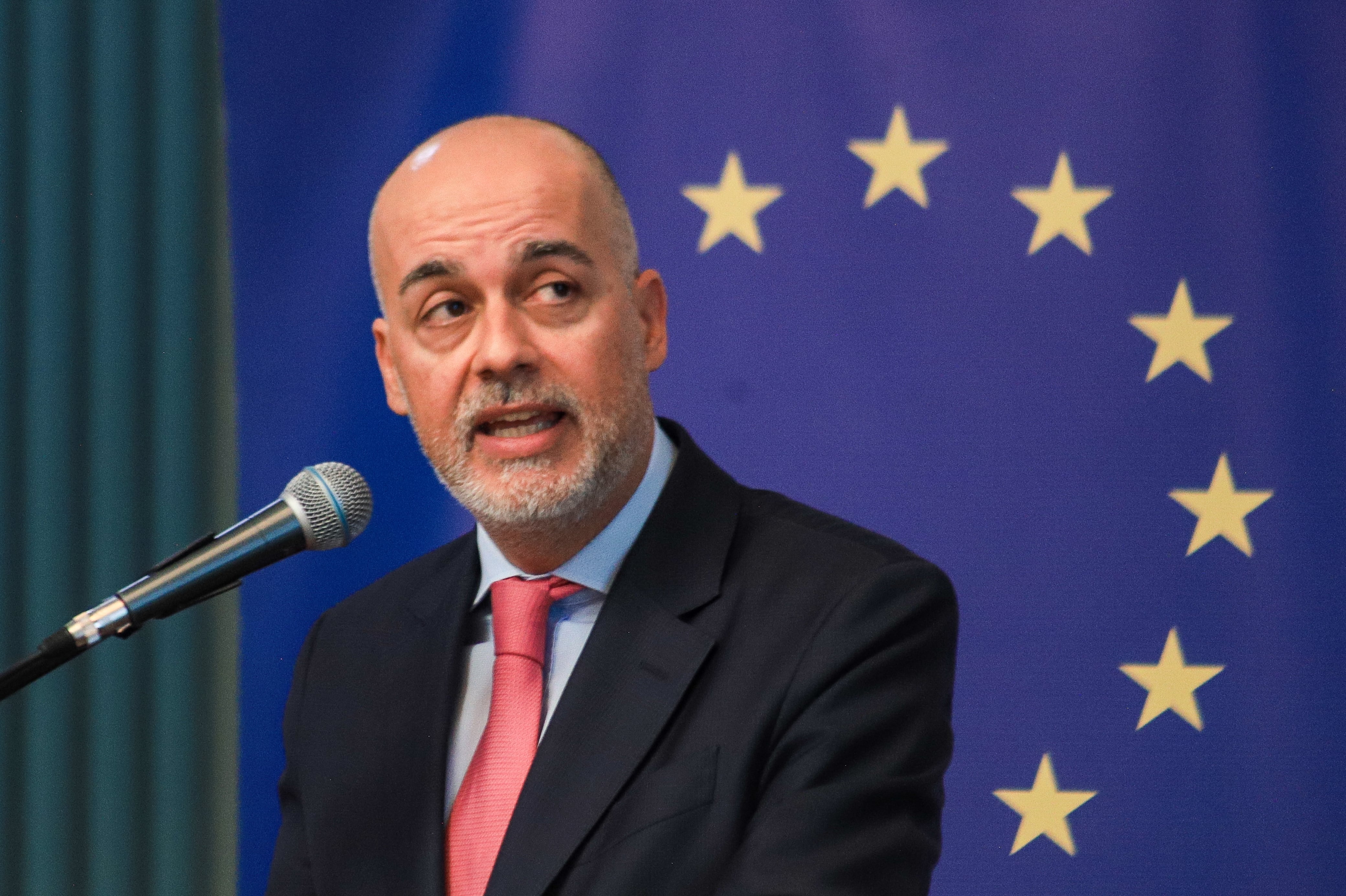 Fotografía de archivo en la que se captó al Embajador de la Unión Europea en Bolivia, Jaume Segura, durante una conferencia de prensa, en La Paz (Bolivia). EFE/Gabriel Márquez