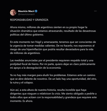 El tuit de Mauricio Macri
