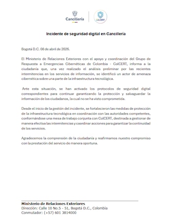 Comunicado de la cancillería sobre fallas en el trámite de pasaportes