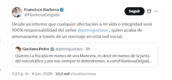 El exfiscal Francisco Barbosa señaló al presidente Petro de haberlo amenazado - crédito @FBarbosaDelgado/X