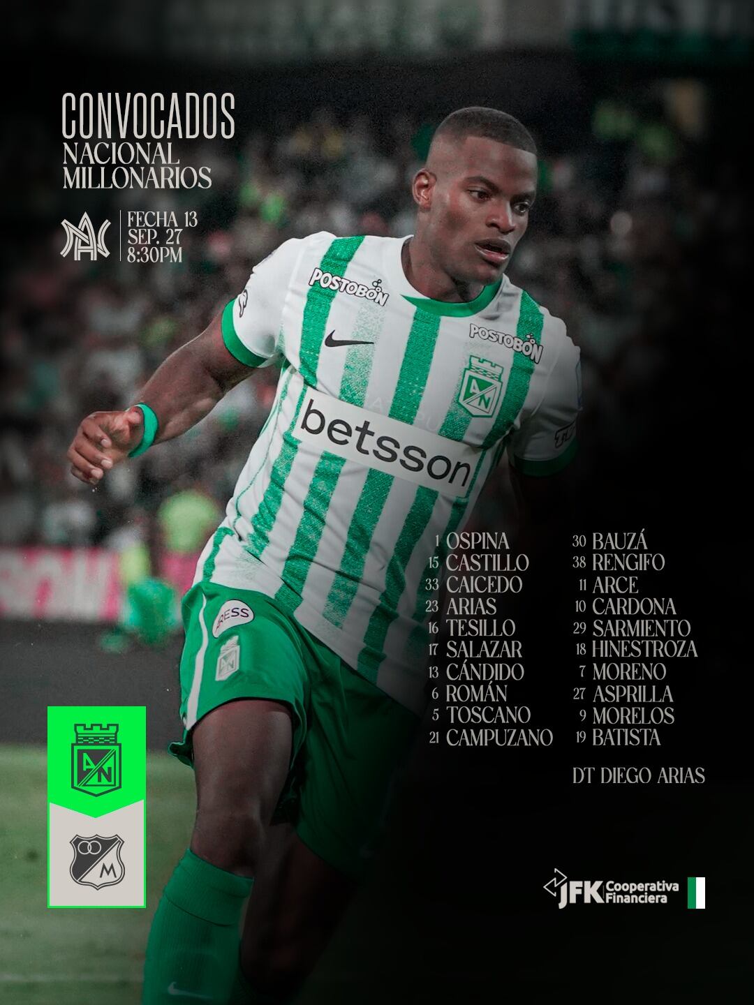 Estos son los convocados de Atlético Nacional para enfrentar a Millonarios en Medellín - crédito Atlético Nacional
