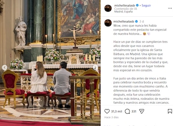 La modelo mostró fotografías inéditas de su ceremonia religiosa con Danilo Díaz Granados en la iglesia de Santa Bárbara de Madrid. (Instagram/ @michellesalasb)