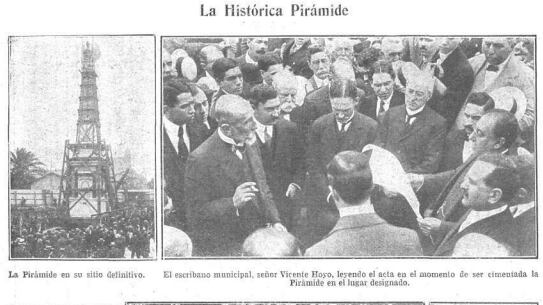 El traslado de la pirámide . Fue recubierta por una estructura de madera y deslizada por un sistema de rieles (Caras y Caretas)