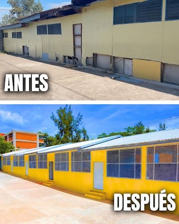 Los niños de Cerro Grande dejaron atrás una casa de madera con el techo hundido y ahora estudian en un espacio nuevo con pupitres, dentro de una meta mayor de 1.000 centros. (Imagen de cortesía)