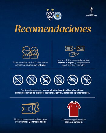 Las recomendaciones para los hinchas que asistan a ver el Cienciano vs Montevideo City Torque en Cusco. - créditos: Cienciano