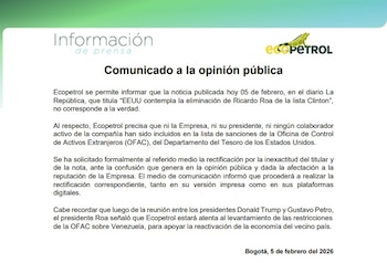 Comunicado de Ecopetrol sobre Ricardo