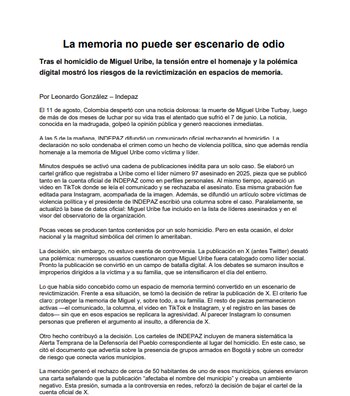 Según Indepaz, “la publicación en