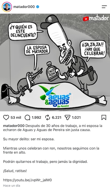 El caricaturista cuestionó las razones de la salida de su esposa - crédito matador000/Instagram