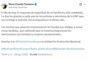 La Fiscalía abre una nueva línea por una posible infiltración en la seguridad de Miguel Uribe y se cambia protección de su familia - crédito @mariac_tarazona/X