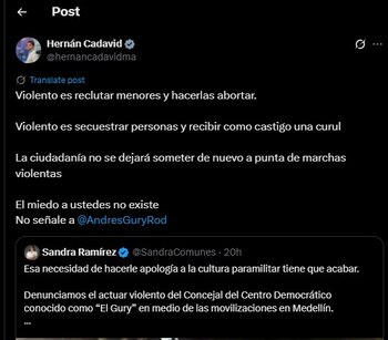 Hernán Cadavid contestó a la