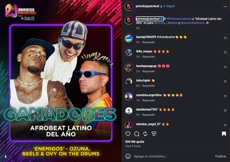 “Enemigos” de Ozuna, Beéle y Ovy On The Drums ganó un premio.