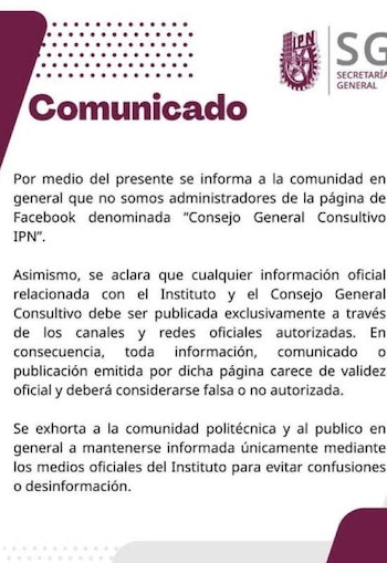 Comunicado del IPN.