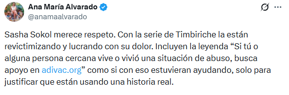 Criticó que la serie de Timbiriche lucha con su dolor (X / Ana María Alvarado )