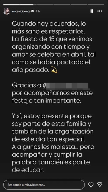 El contundente posteo de Viciconte ante la fiesta que organizó Nicole Neumann para Allegra (Instagram)