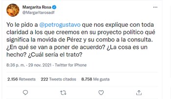 Margarita Rosa de Francisco pide