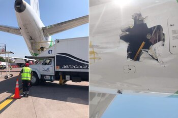 choque entre camioneta y avión en aeropuerto de Guadalajara