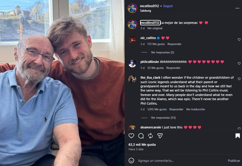 Mathew Collins compartió una foto junto a su padre en su residencia en Austria. (Instagram)
