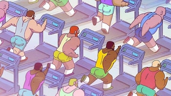 Muchos de los clichés de la comunidad gay son objeto de burla en 'Jim Queen', como la cultura del gimnasio (Elastica)