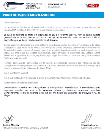 La Asociación del Personal Aeronáutico