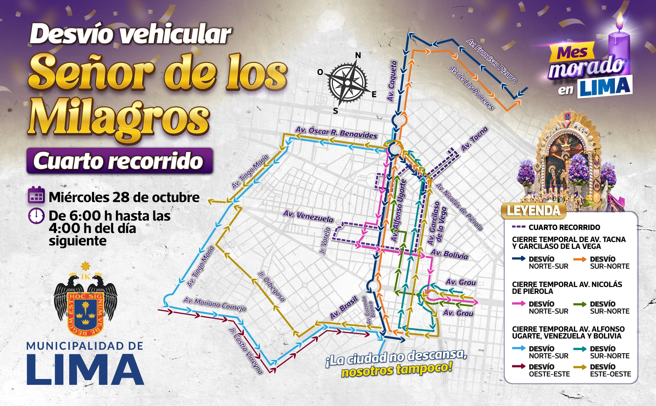 Revisa el mapa del cuarto recorrido del Señor de los Milagros. - Crédito MML