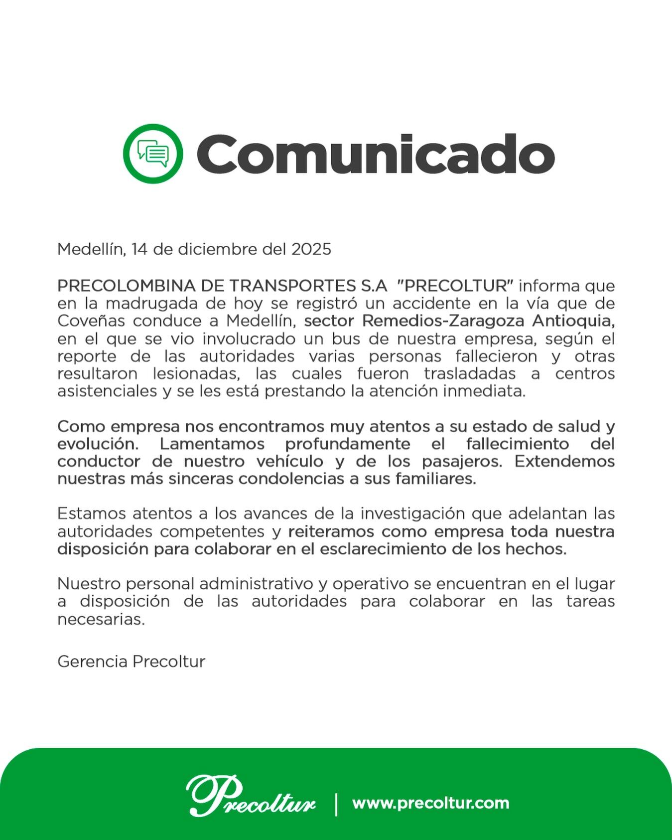 La empresa Precoltur, dueña del vehículo, manifestó su disposición a colaborar en la investigación y lamentó la muerte de su colaborador y los jóvenes. - crédito Precoltur