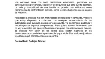 Callejas agradeció a quienes expresaron
