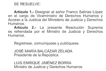 Nombran a Franco Salinas como viceministro
