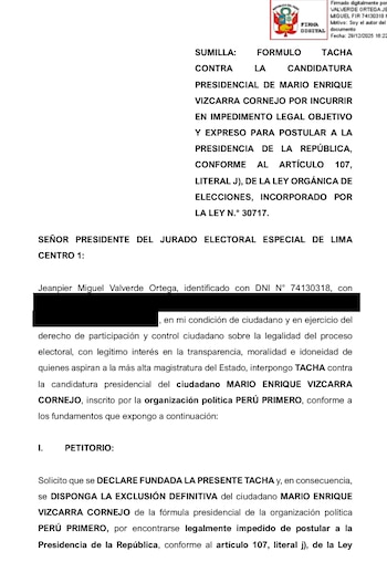 Segunda tacha contra Mario Vizcarra.