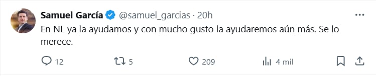 Samuel García externó su disposición para apoyar las exigencias de Ma Jin. (X/Samuel García)