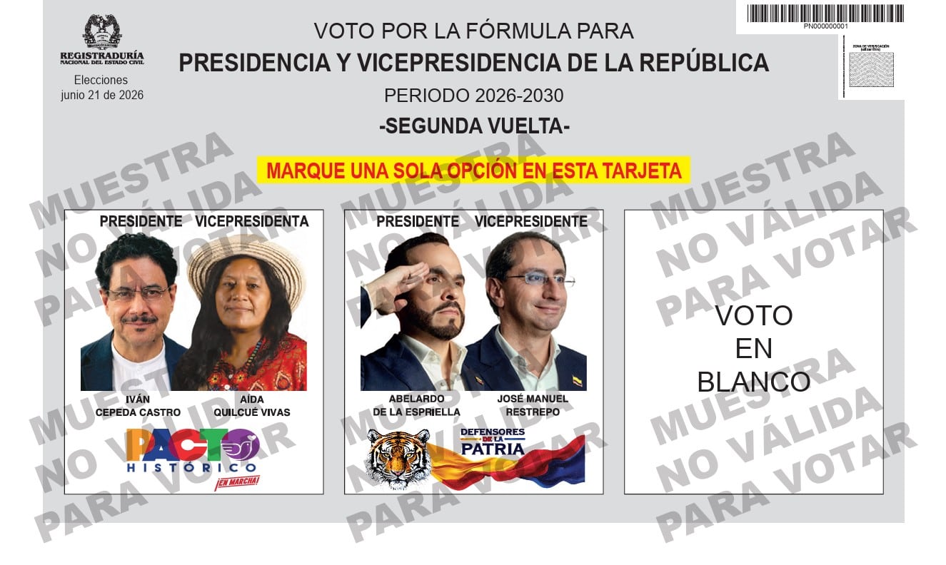 Colombia define presidente en segunda vuelta: Cepeda vs De la Espriella el 21 de junio