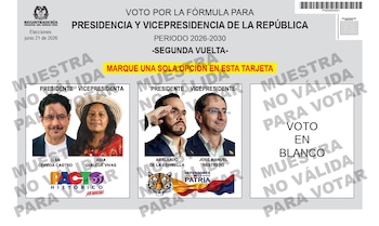 El tarjetón de la segunda vuelta presidencial incluye a los candidatos Abelardo de la Espriella e Iván Cepeda, quienes disputarán la Presidencia de Colombia tras los resultados del 31 de mayo - crédito Registraduría Nacional