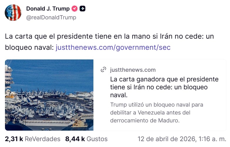 El artículo que compartió Trump en Truth Social. (Captura de pantalla)