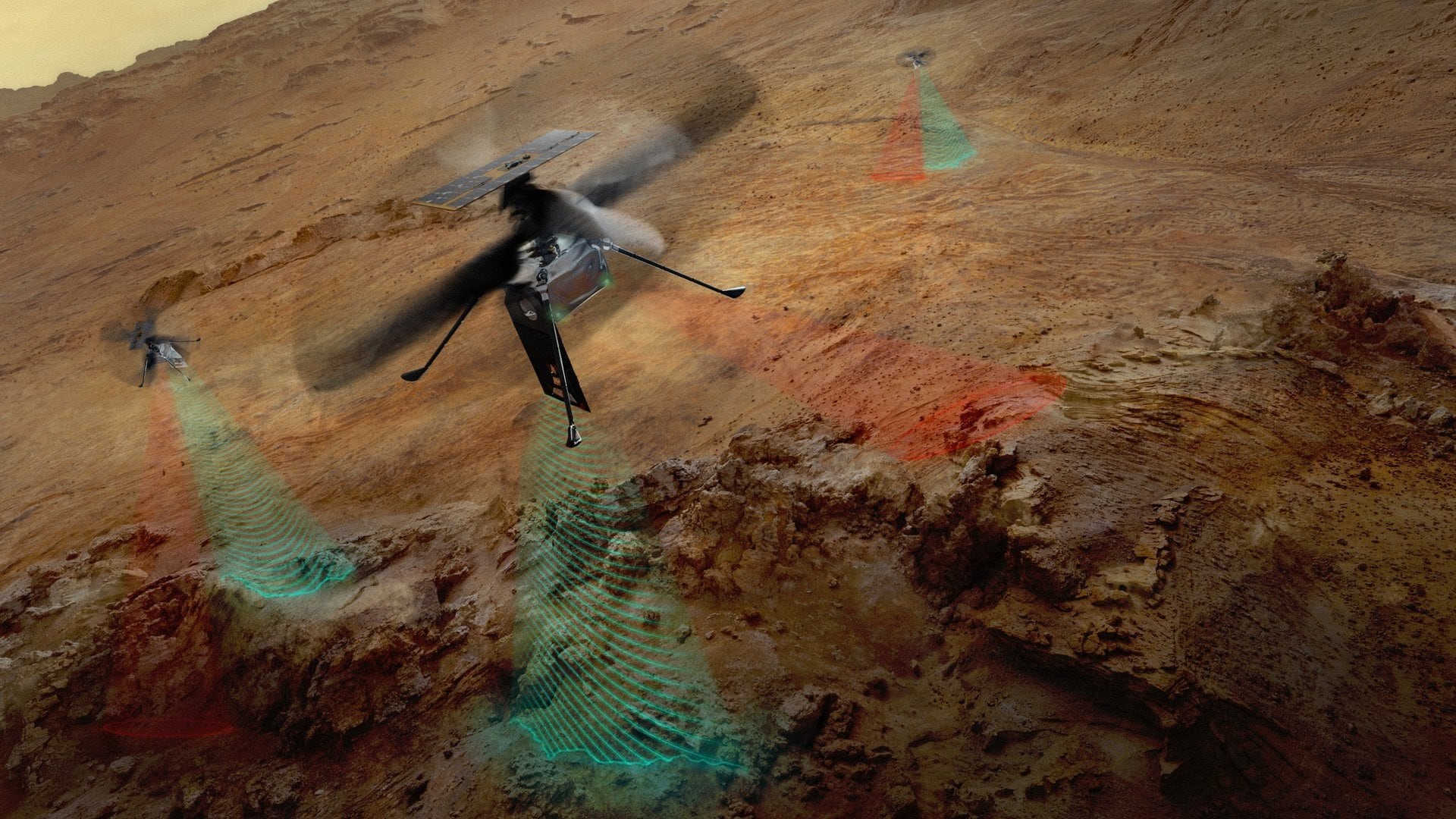 La NASA proyecta helicópteros capaces de recorrer hasta 18,7 kilómetros en un solo vuelo sobre la superficie de Marte. (NASA/JPL-Caltech)