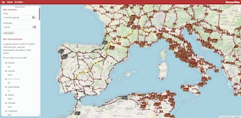 El mapa de OmnesViae muestra las paradas entre Mérida y Roma