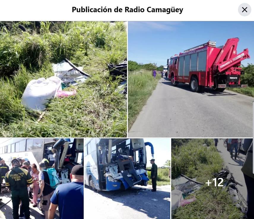 Equipos de salvamento y rescate atienden a los afectados tras un accidente de tránsito de un autobús en Camagüey, Cuba. (Radio Camagüey)