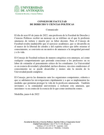 La UdeA rechaza las amenazas