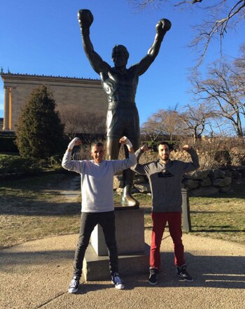 Gioffré con su camarógrafo, Nicolás