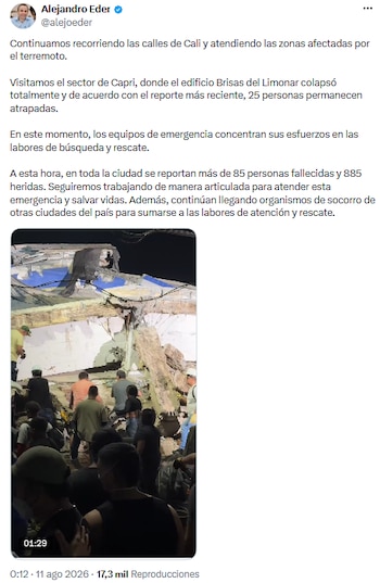 Alejandro Eder lidera operaciones de rescate en Cali tras colapso de edificio - crédito @alejoeder/X