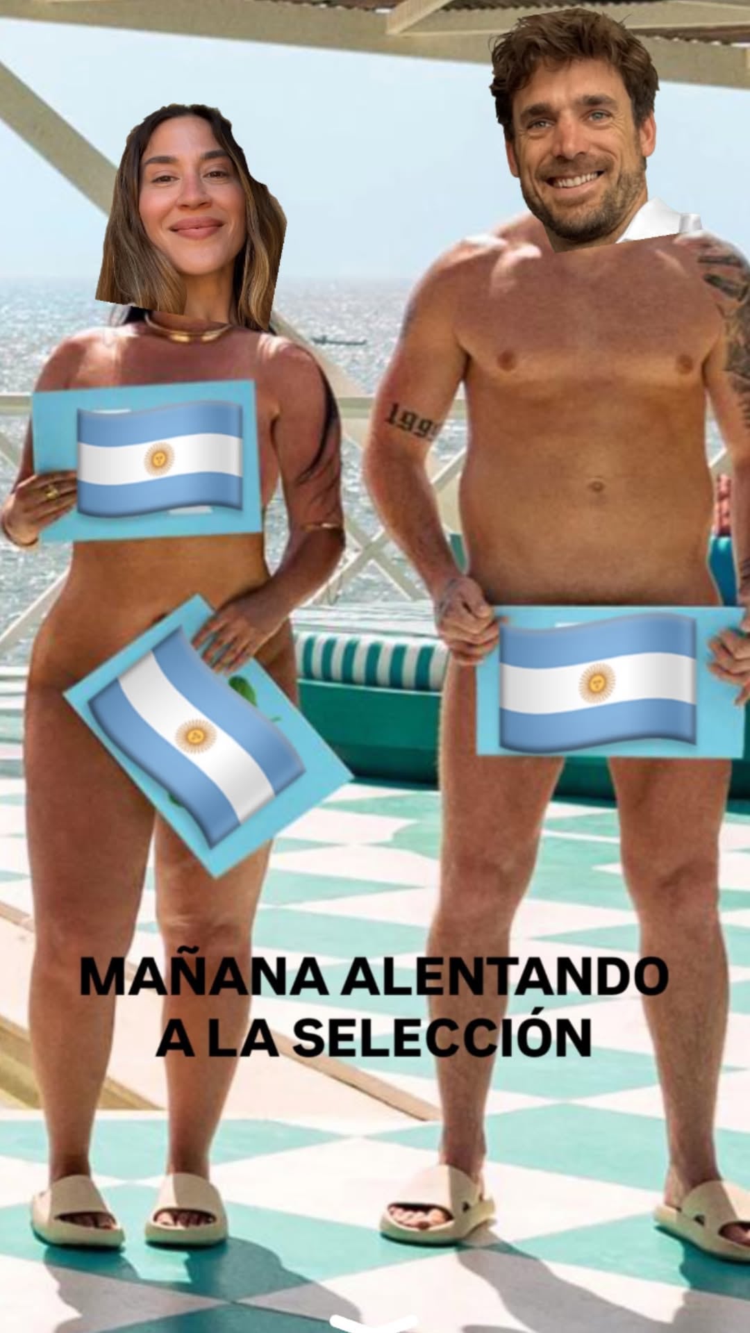 Barón bromeó con que no tendrían ropa limpia para el partido y publicó una imagen editada con emojis de la bandera argentina